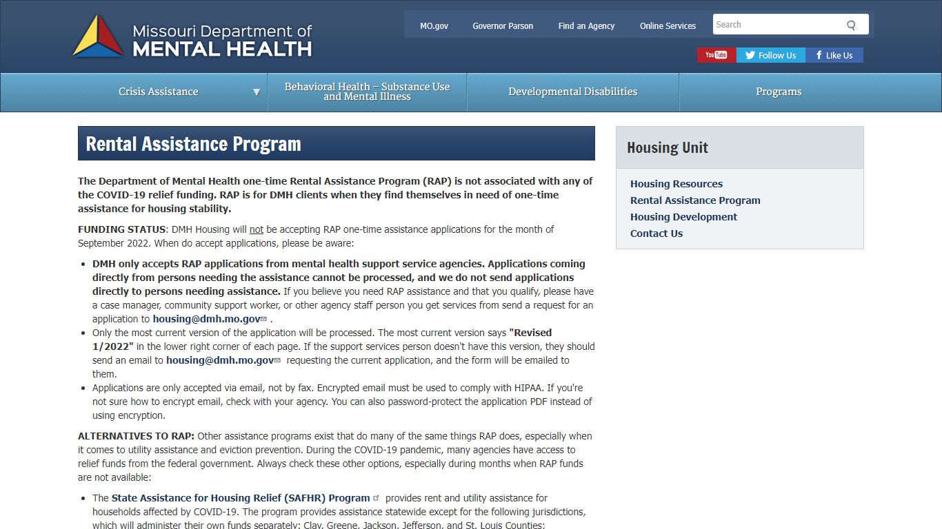 Rental Assistance Program | dmh.mo.gov - Missouri